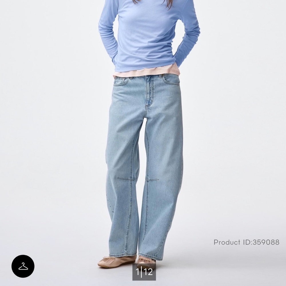 GU light wash barrel jeans